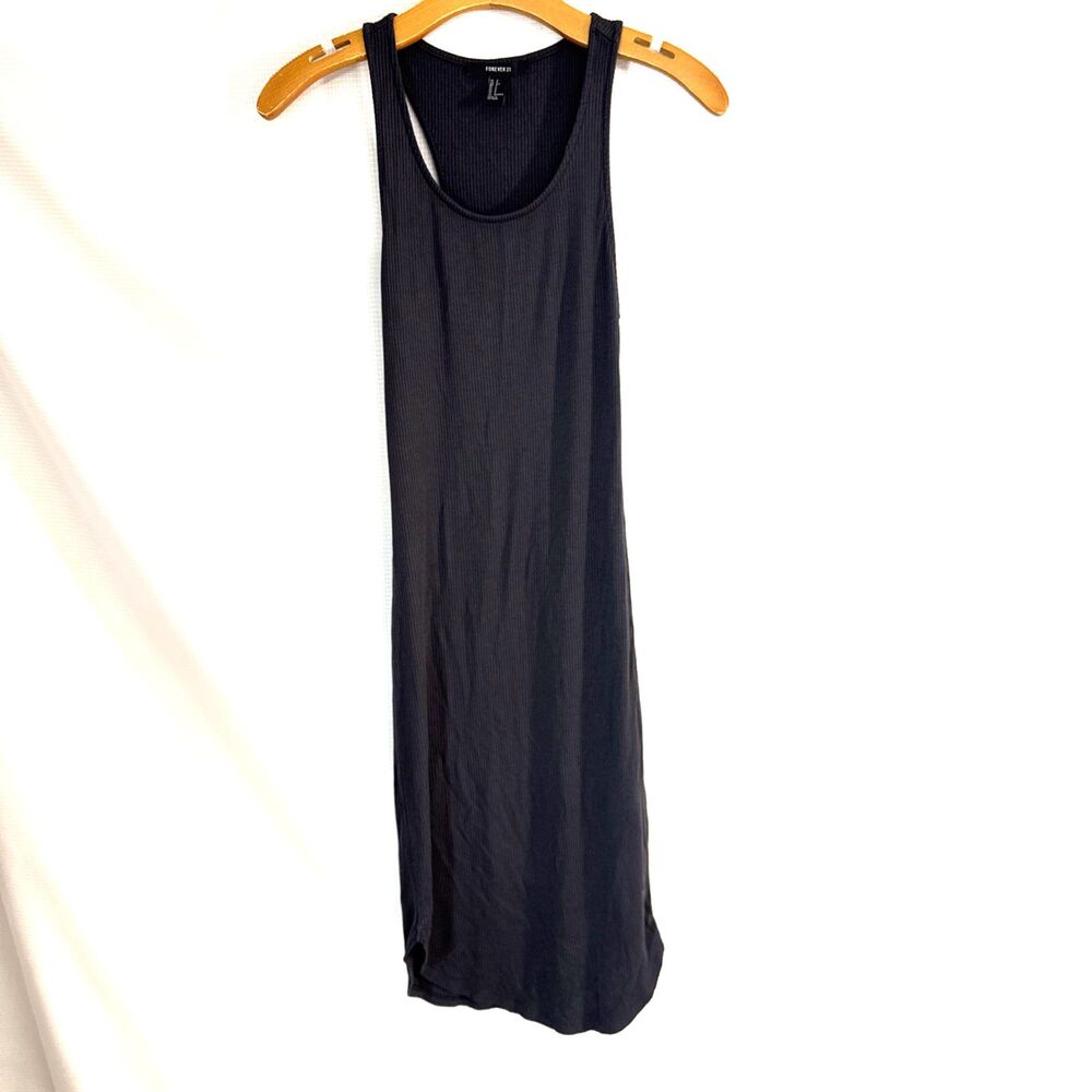 Forever 21 Women's Black Sleeveless Ribbed Midi Dress Racerback Casual - S